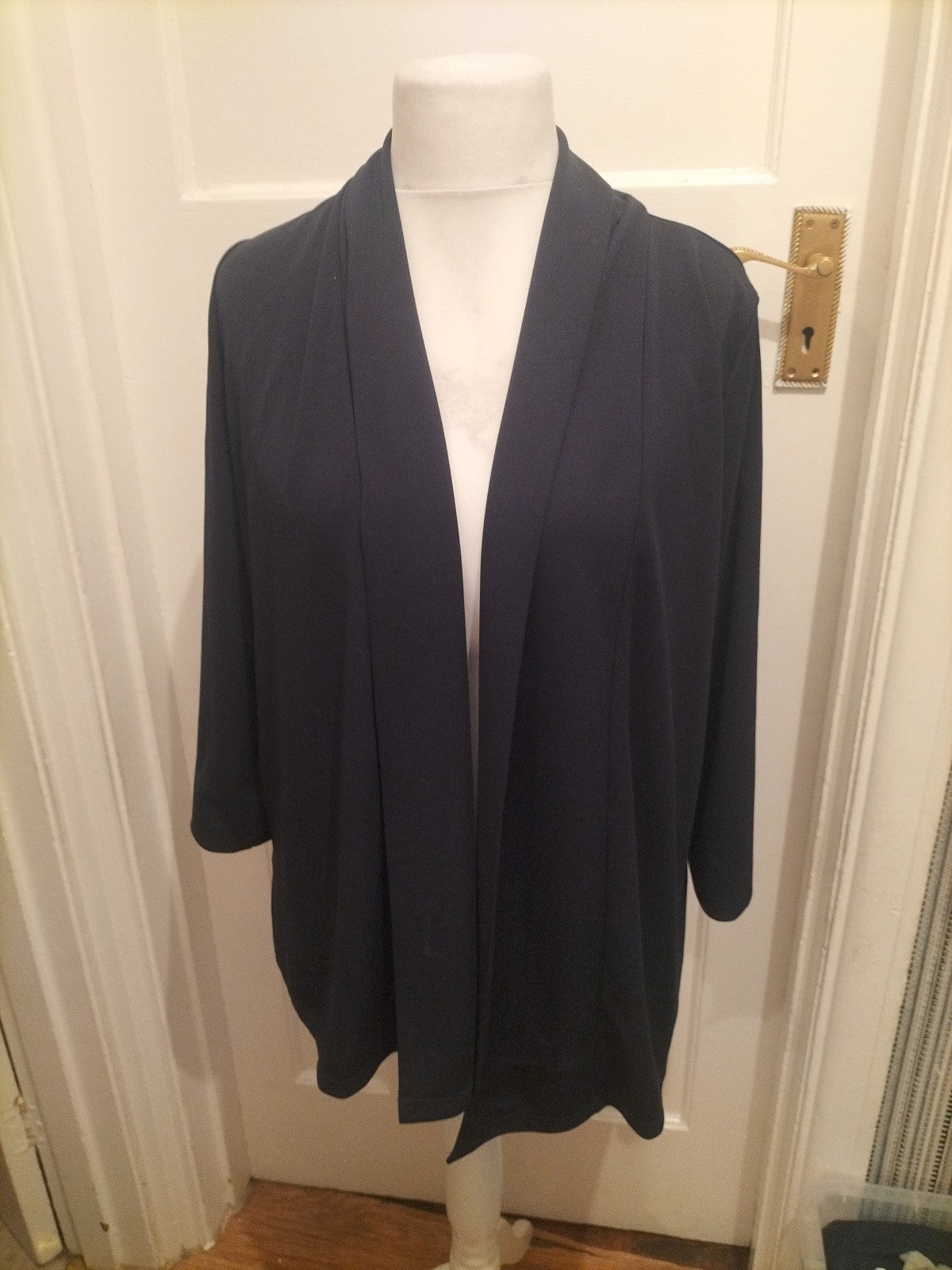 Ladies Daxon Size 14-16 Navy Collared Open Longline Blouse
