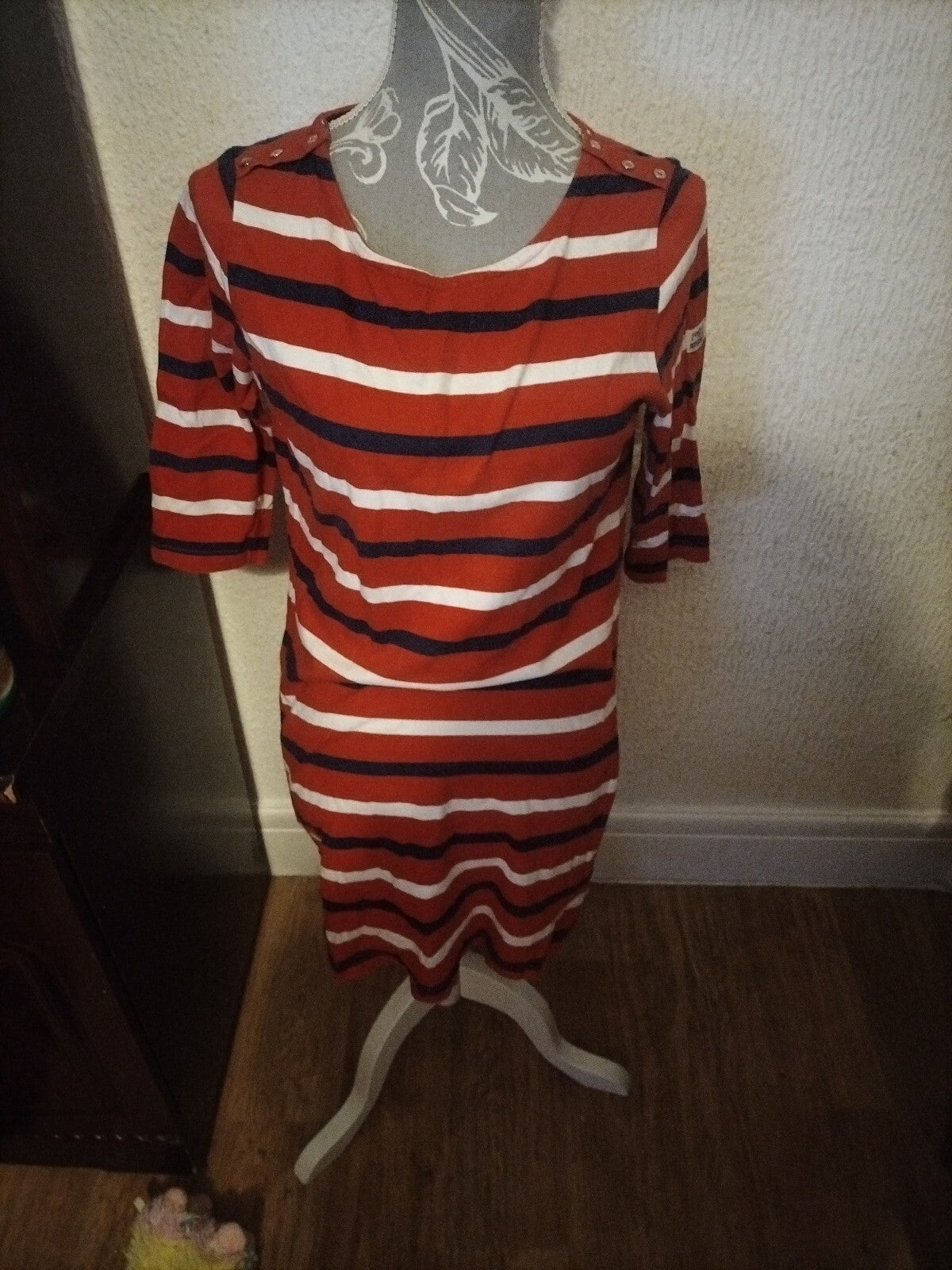Ladies Regatta Size 12 Red Striped Short Sleeved Dress