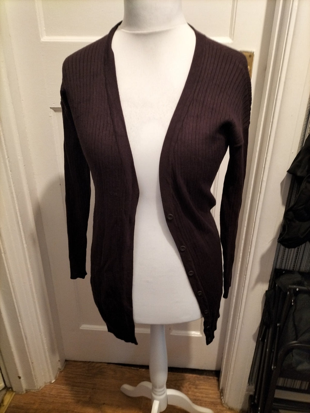 Ladies Alcott Size Small Purple Ribbed Cardigan