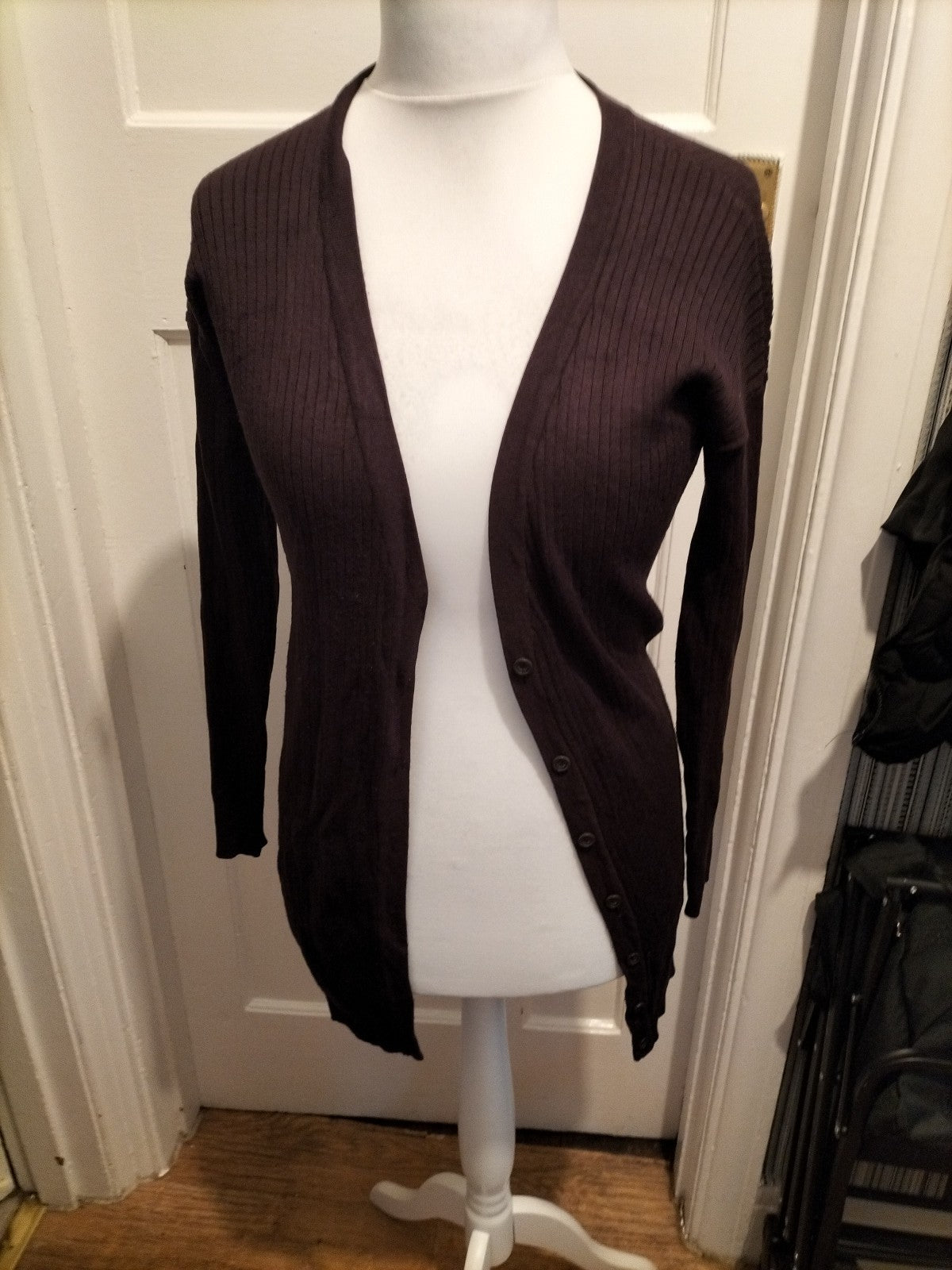 Ladies Alcott Size Small Purple Ribbed Cardigan