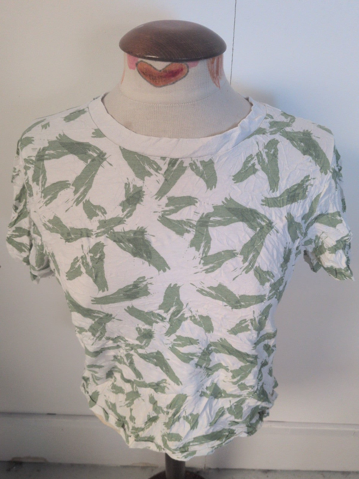 Ladies Primark Size Small Green And White Short Sleeve T-shirt
