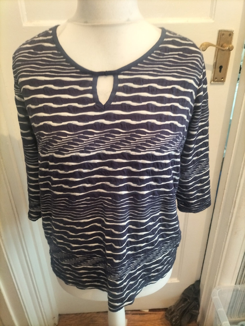 Moda At George 18 Navy And White Streaky Short Sleeved Blouse