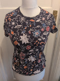 Stradivarius Medium Navy Floral Short Sleeve Blouse