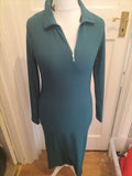 Primark Medium Teal Rib Long Sleeve Collared Dress