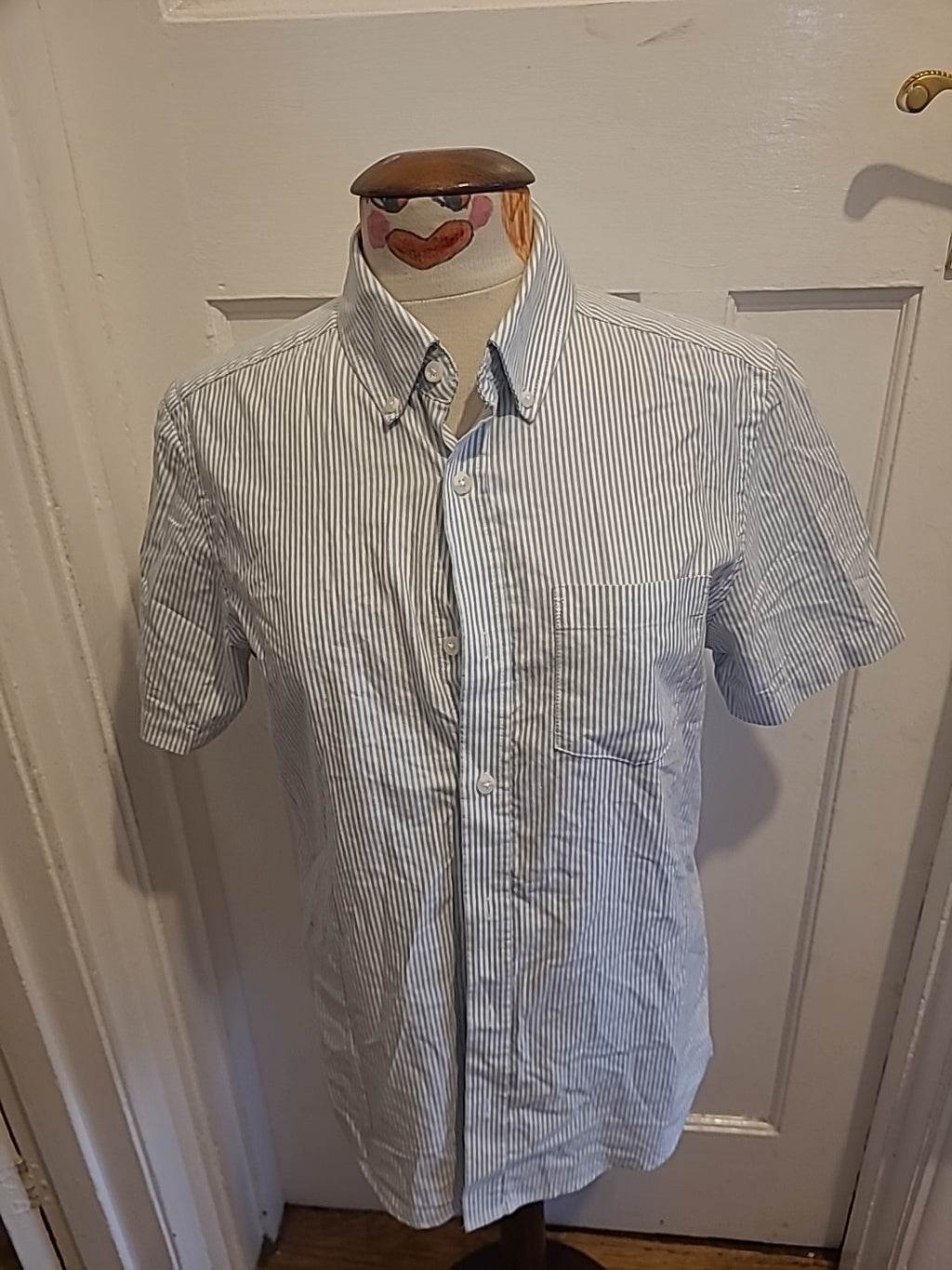 Mens Primark Size XS Blue And White Striped 100% Cotton Short Sleeved Shirt