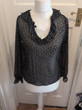 Primark 8 Black And White Spot Long Sleeve See Through Blouse