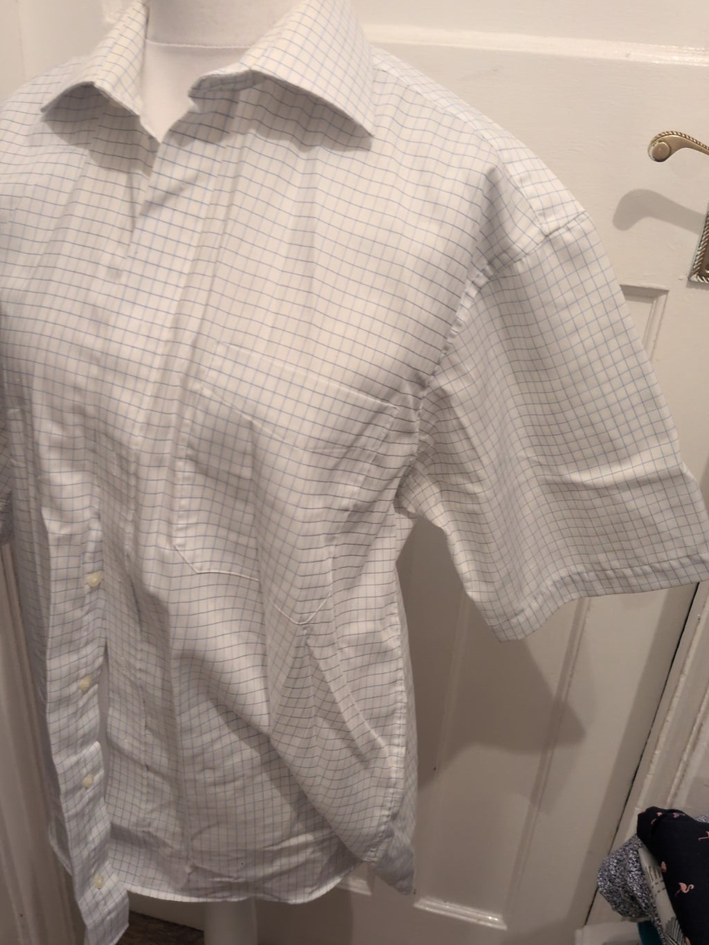 Seven Seas XL White And Blue Check Short Sleeve Shirt