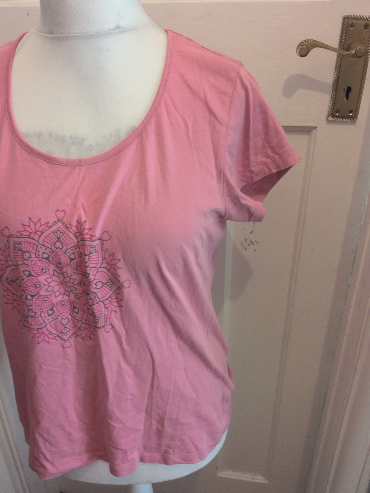 Ladies Baardangels Size 16 Pink Print Short Sleeve T-shirt