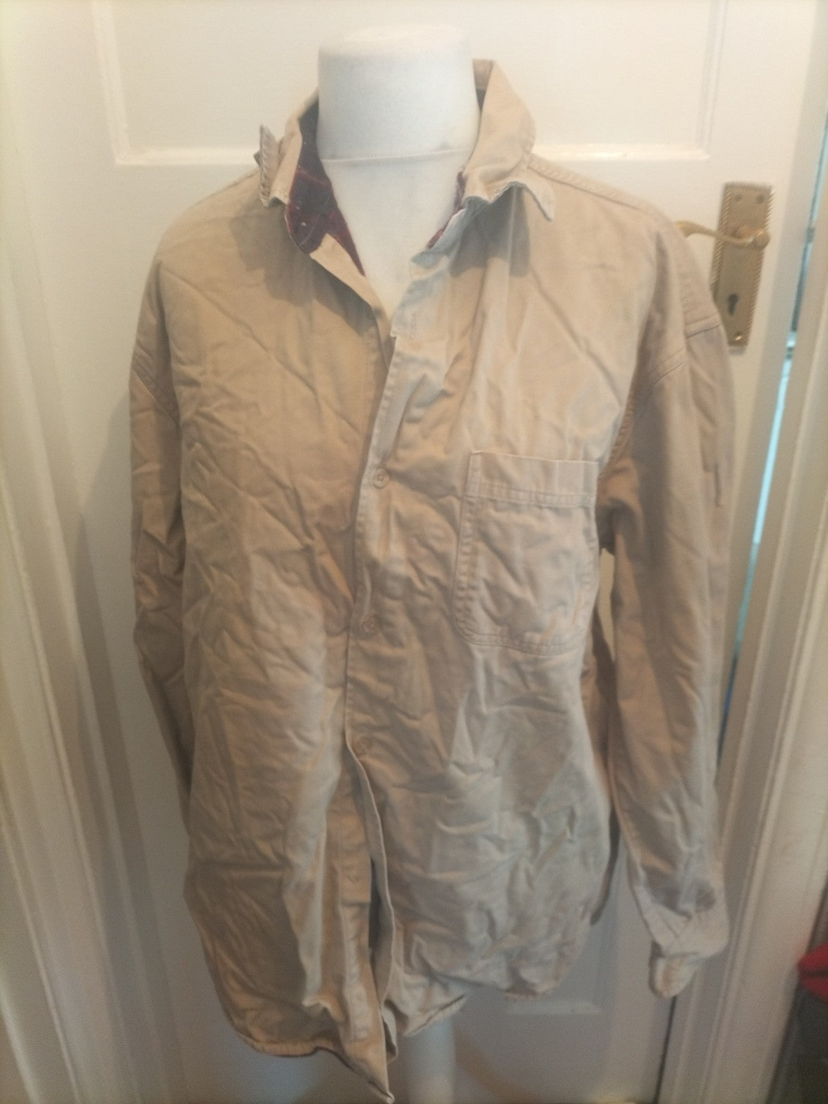 Mens Kingston Size XL Beige Lined Buttoned Jacket Heavy Shirt
