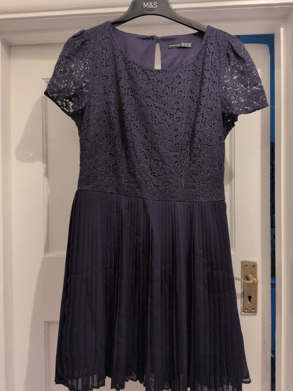 Primark 12 Navy Crinkle Flare Short Sleeve Dress