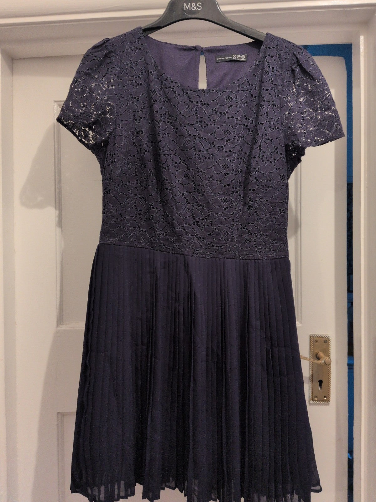 Primark 12 Navy Crinkle Flare Short Sleeve Dress