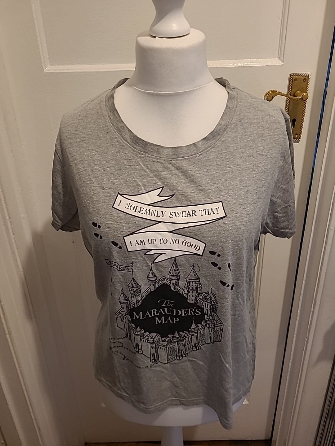Ladies Harry Potter Size 14-16 Grey Print Short Sleeved Pyjama Top