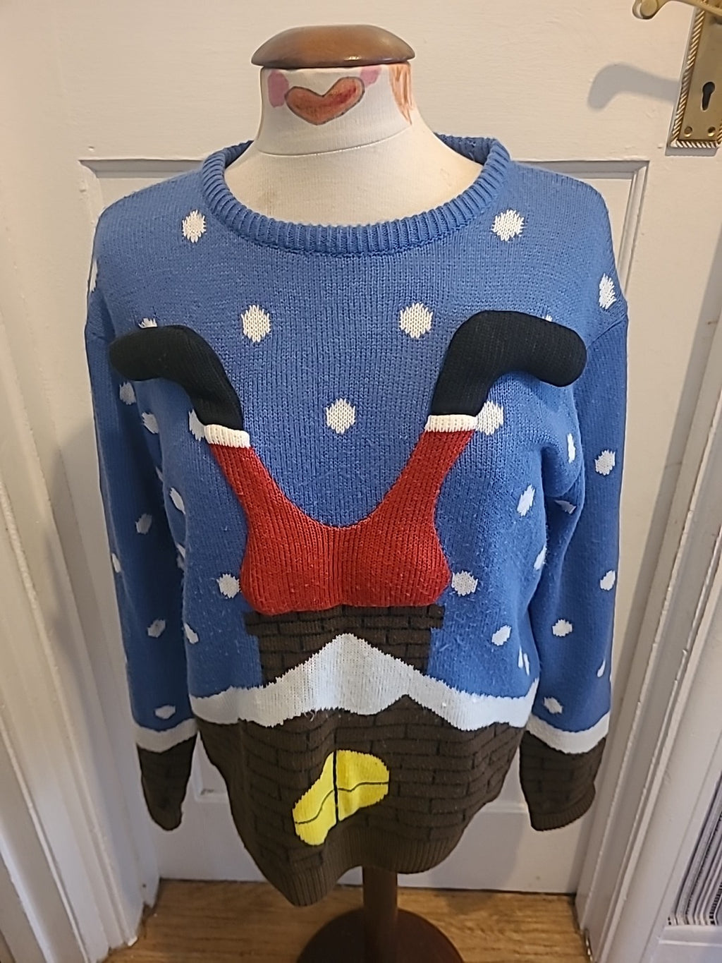 Mens Primark Size Large Blue/Brown/White Christmas Pullover Jumper