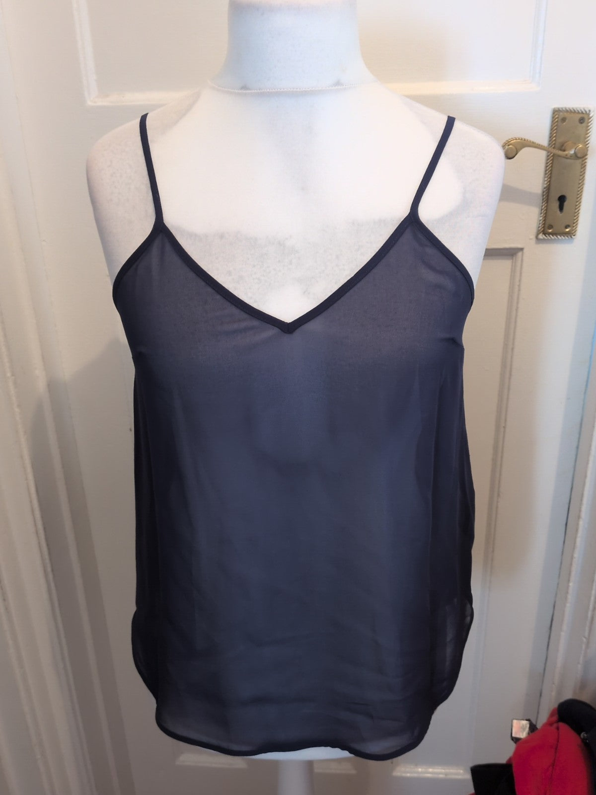 Ladies M&S Size 12 Navy Semi See Through Sleeveless Blouse