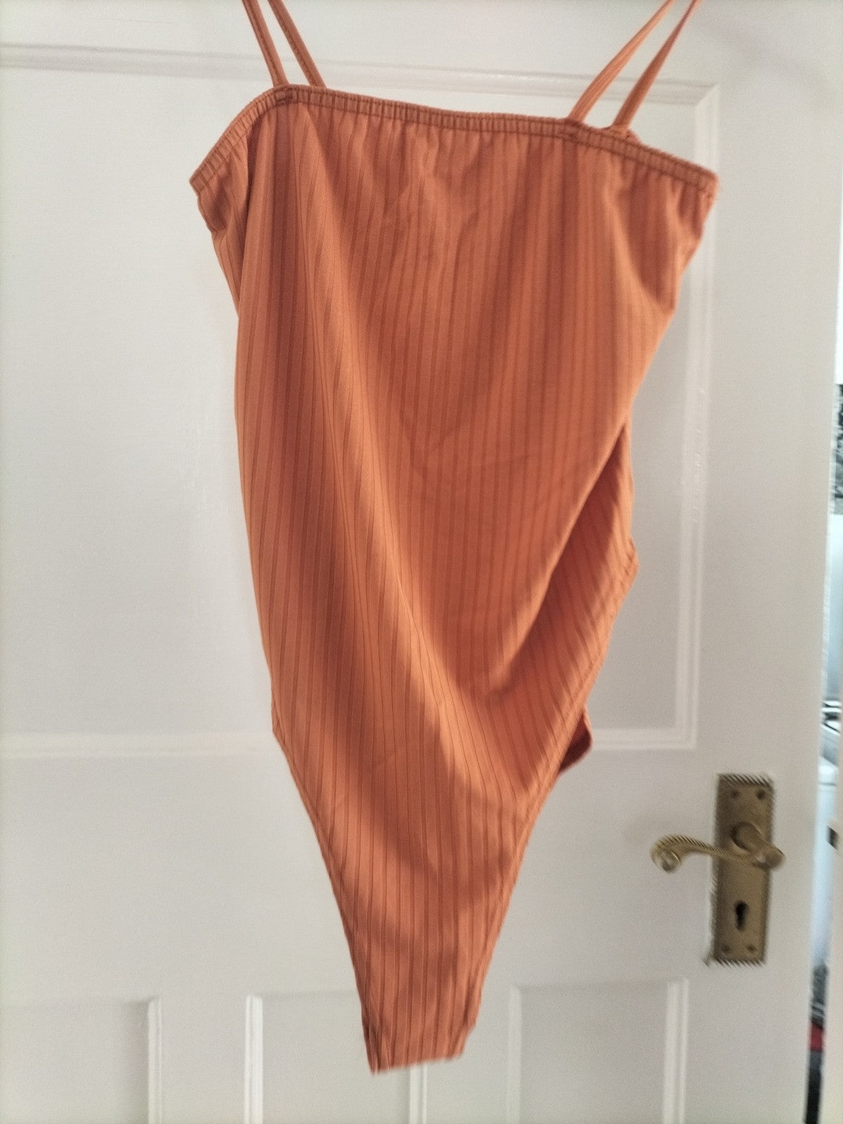 Brand New Ladies I Saw It First 14 Orange Ribbed Strappy Bodysuit