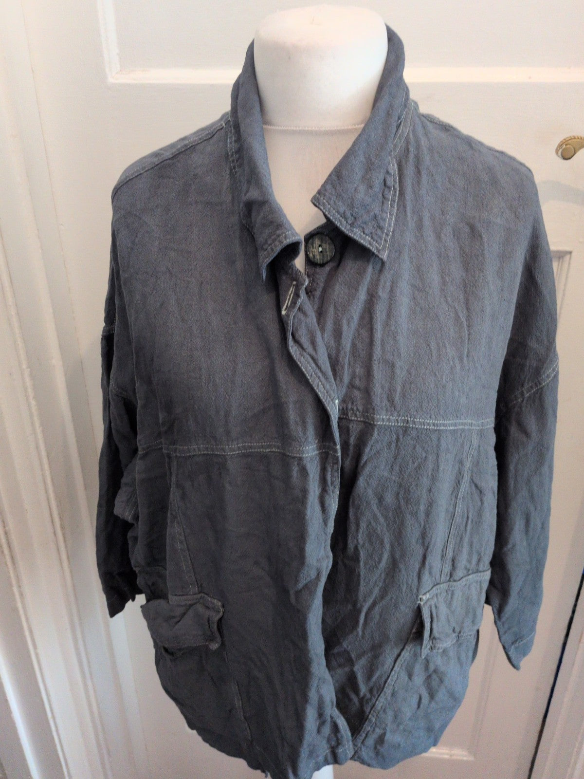Eva Miller Large 3/4 Sleeve Shirt Navy Teal