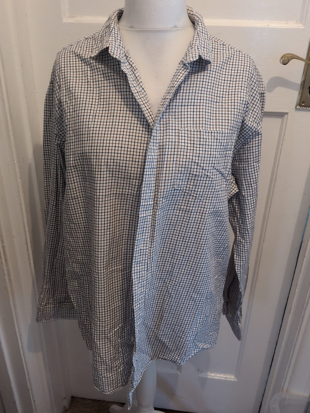 Tu XL White With Brown/Navy Check Long Sleeve Shirt