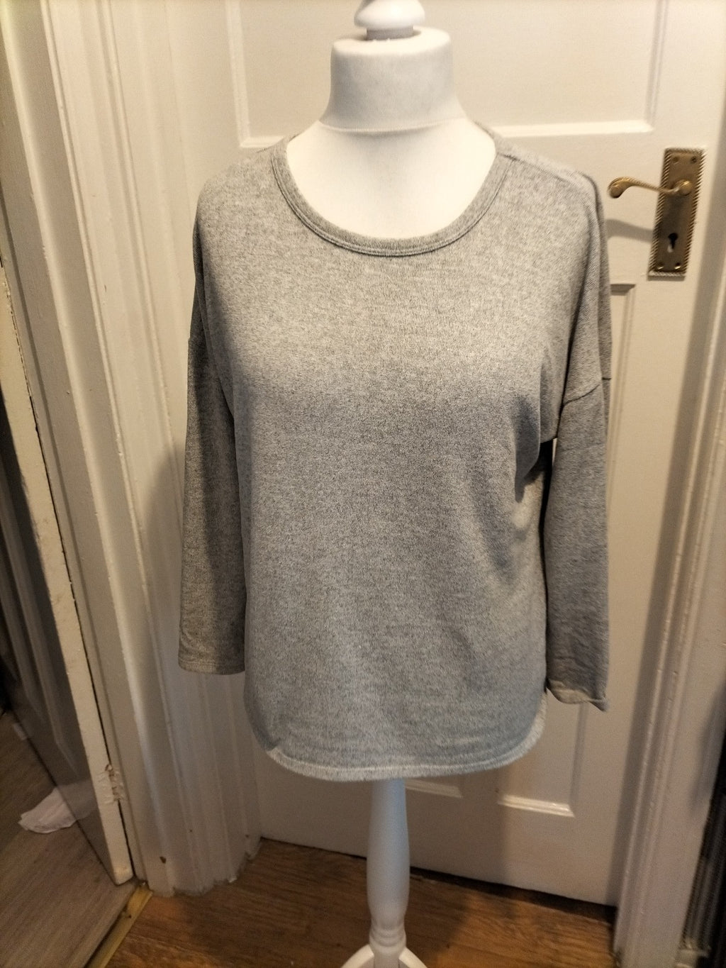 Ladies F&F Size 12 Grey Long Sleeved Triangle Cut Out Top