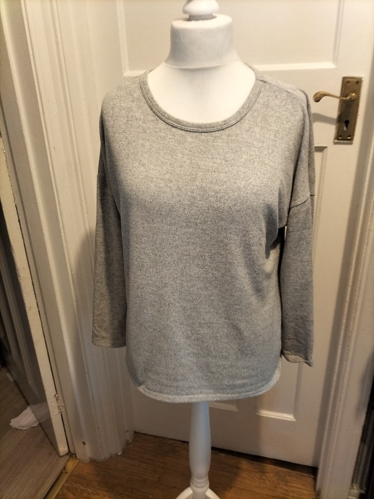 Ladies F&F Size 12 Grey Long Sleeved Triangle Cut Out Top