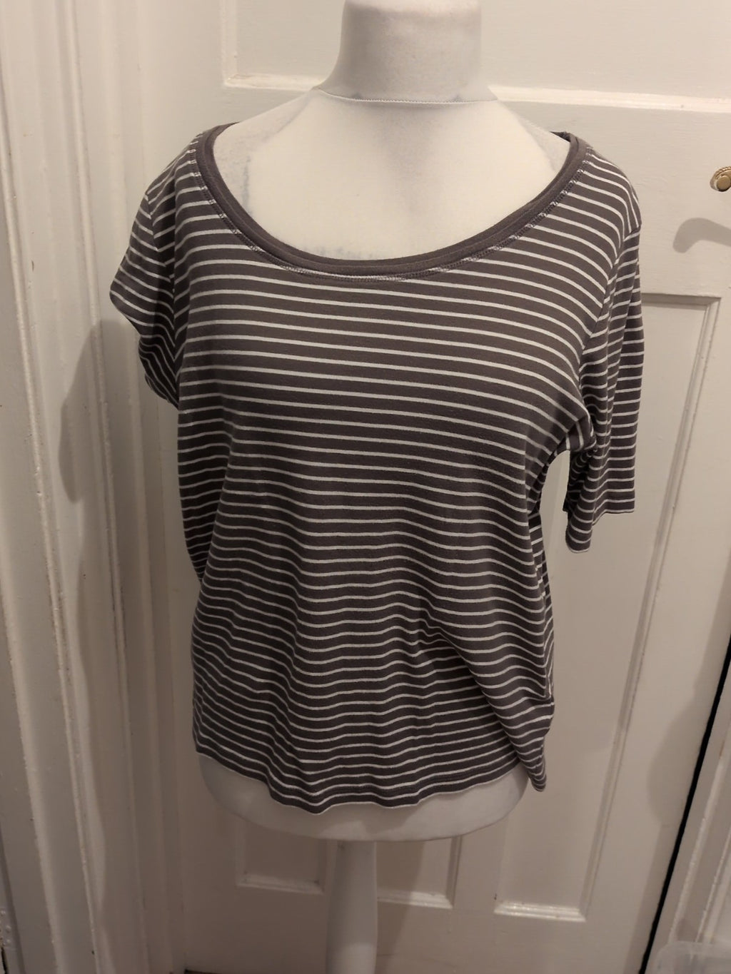 Bonmarche 22 Green And White Stripe Short Sleeve T-shirt