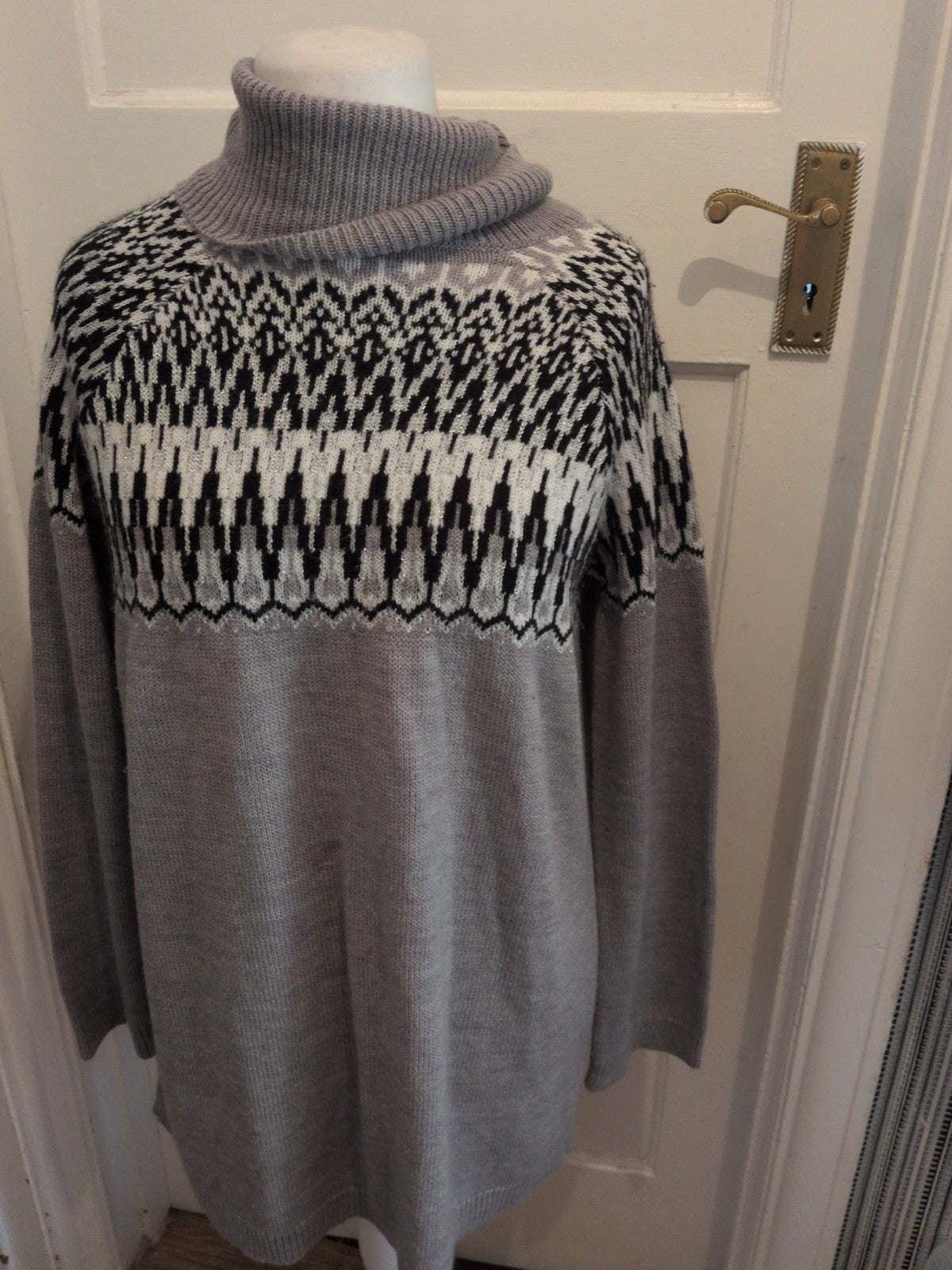 Ladies Pep&Co Size Large Grey High Neck Patterned Jumper