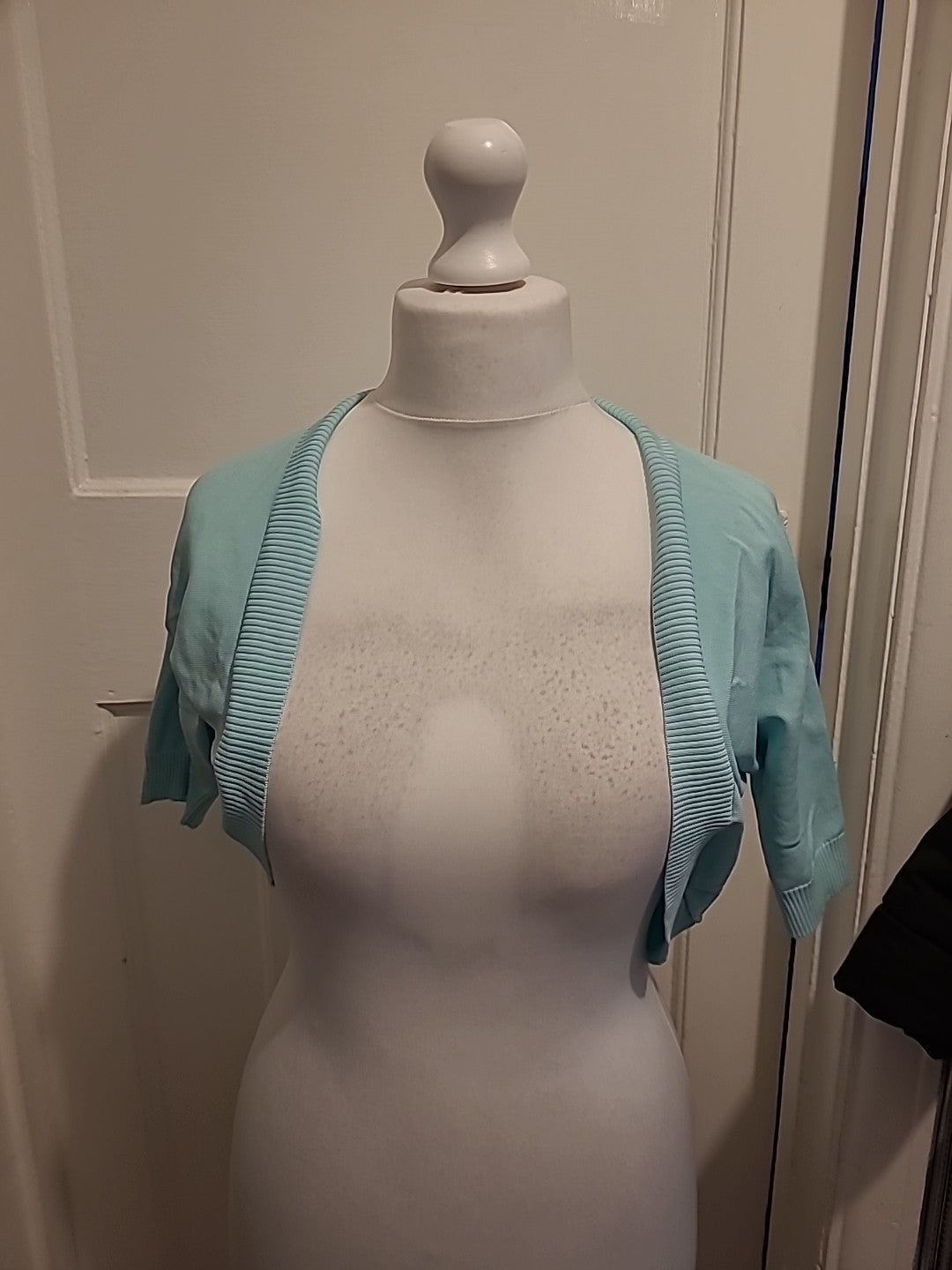 Ladies Pomodoro Size M Aqua Short Sleeved Shoulder Cardigan