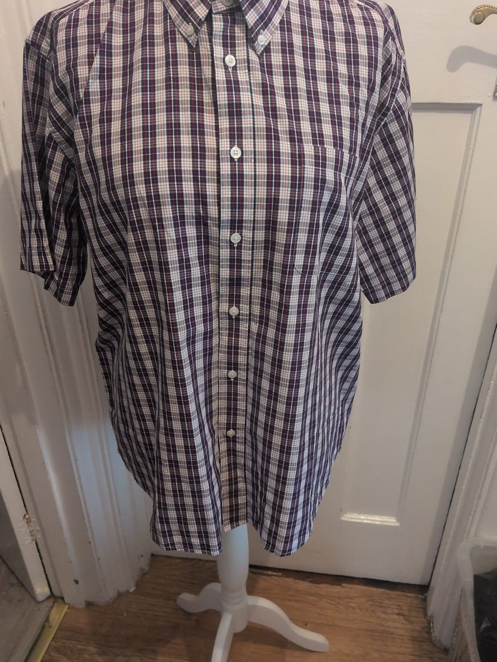 Mr Blue XL Navy Red White Check Short Sleeve Shirt