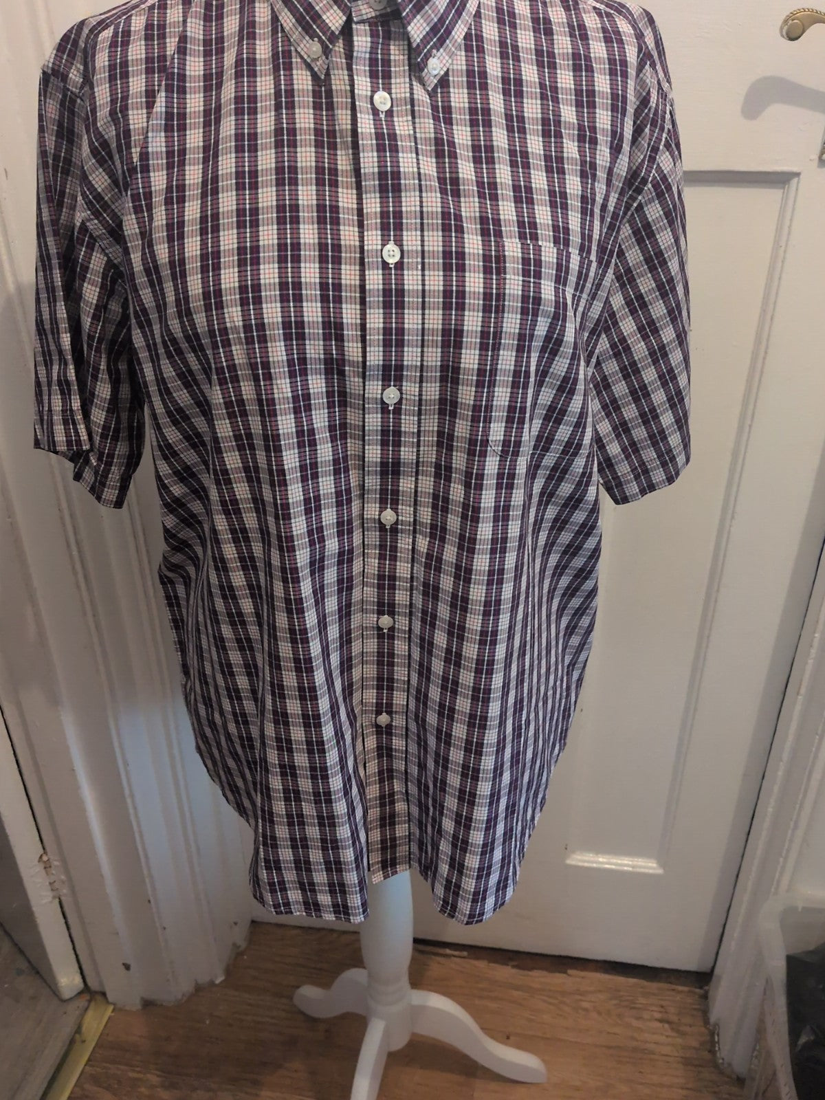 Mr Blue XL Navy Red White Check Short Sleeve Shirt