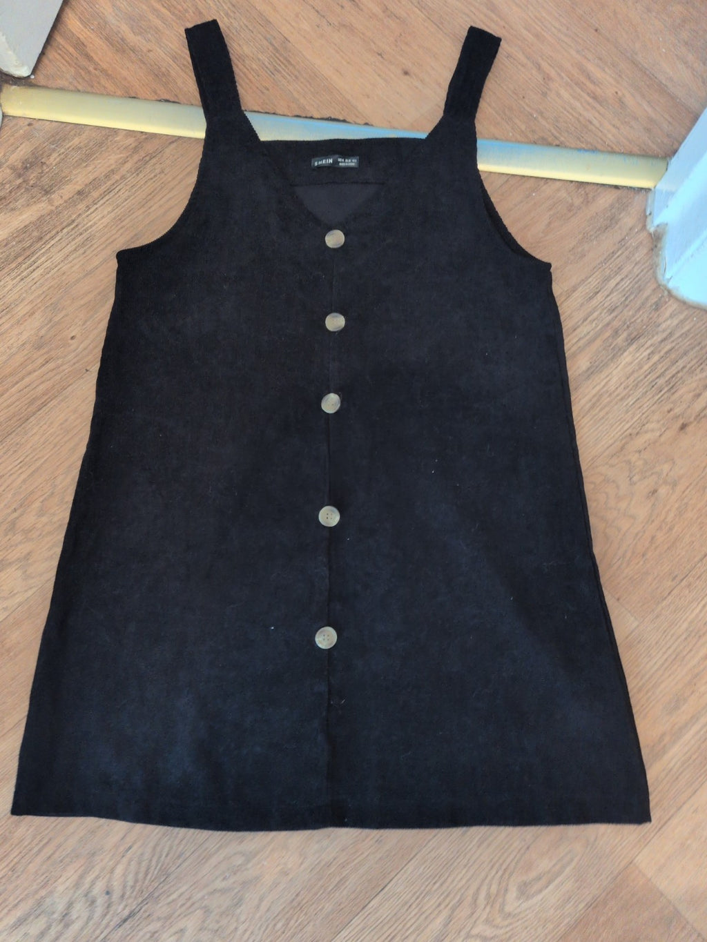 Shein Medium Black Imitation Buttoned Sleeveless Knee Length Dress