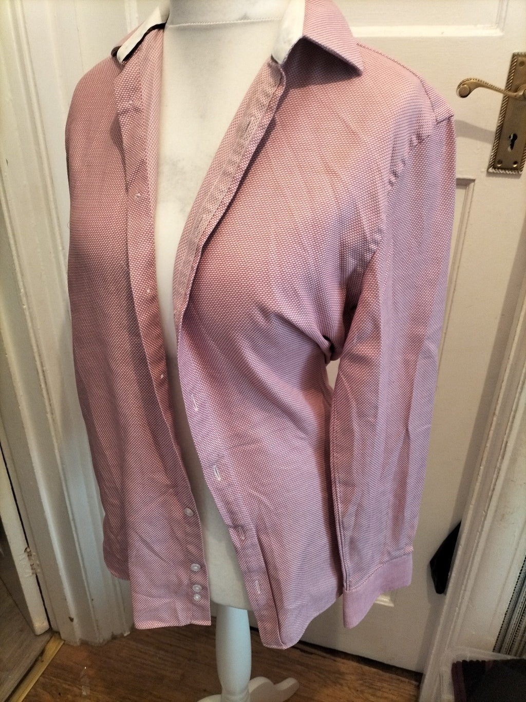 M&S 15" Cerise Patterned Superior Two Fold Long Sleeved Luxury Tailored Shirt