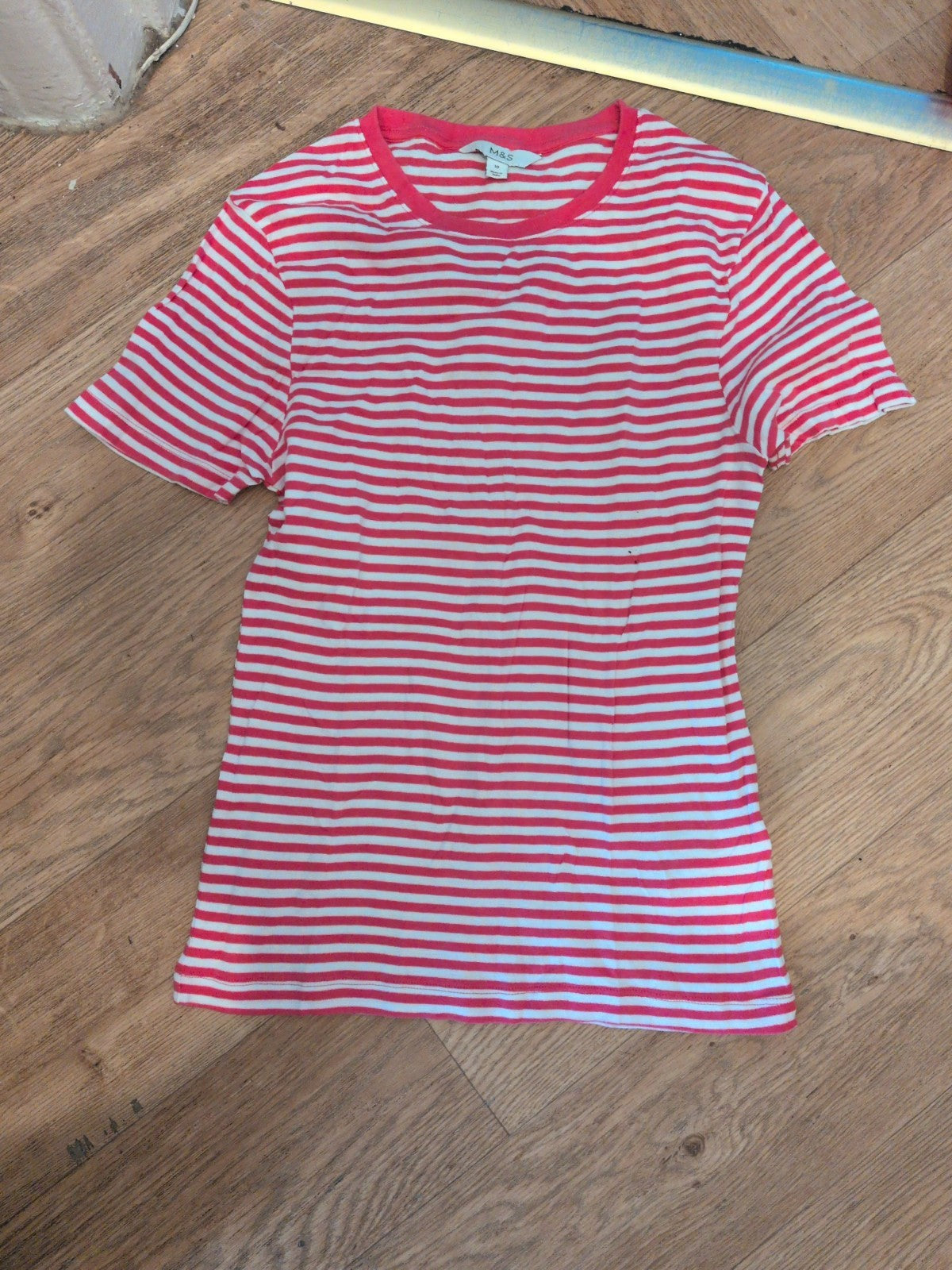 M&S 10 Pink And White Stripe Short Sleeve T-shirt
