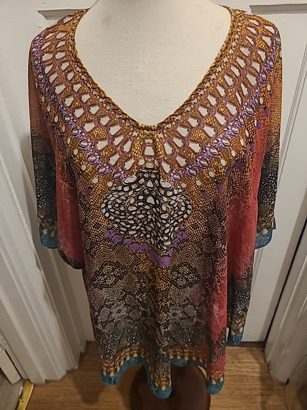 Ladies Size Large Peacock Design Oversized Overshirt