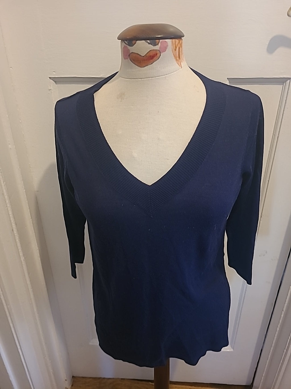 Ladies F&F Size 10 Navy V Neck Lightweight Jumper Long Sleeved