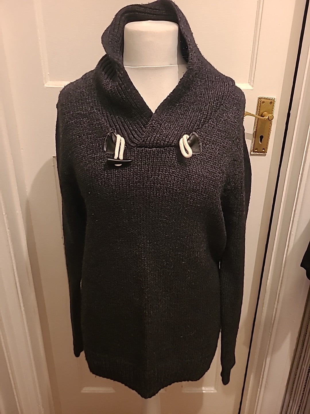 Mens Peacocks Size L Dark Grey Collared Jumper