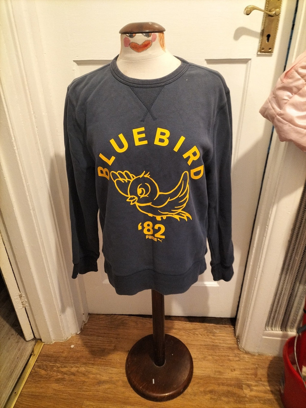Mens Puma Size Medium Navy And Yellow Long Sleeved Pullover Jumper