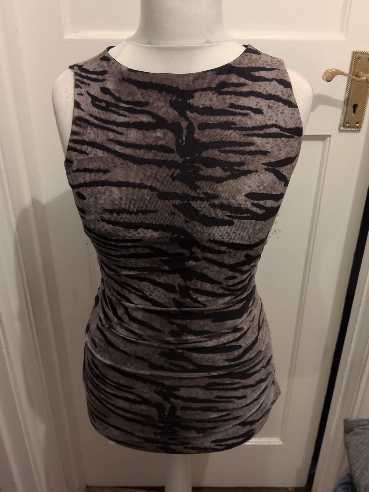 Shein Medium Multi Zebra Print Lined Ruched Sleeveless Dress