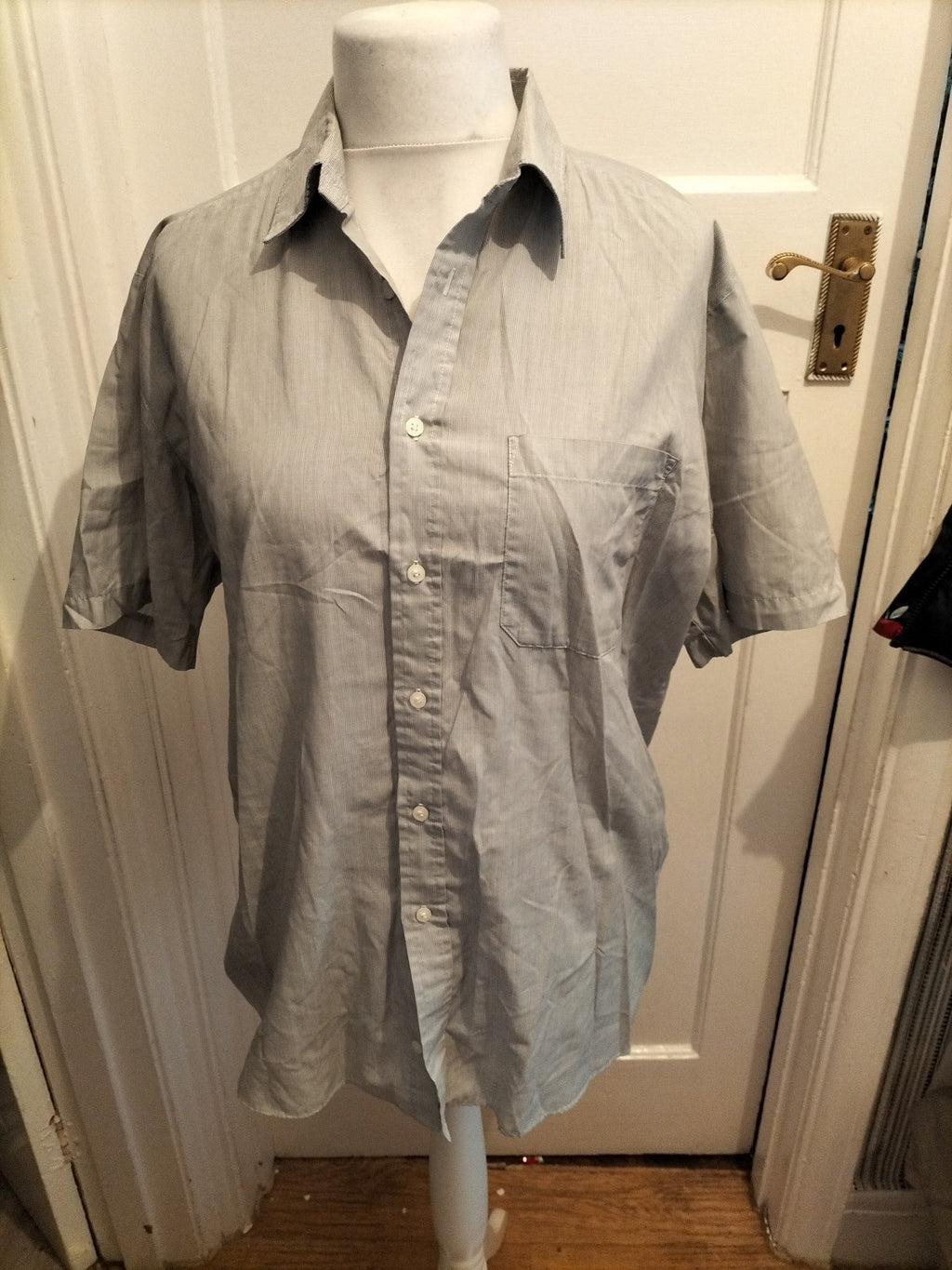 Mens St Michael Size 16" Grey Fine Line Stripe Short Sleeved Shirt