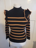 F&F Size 8 Black And Brown Striped Frill Shoulder Jumper