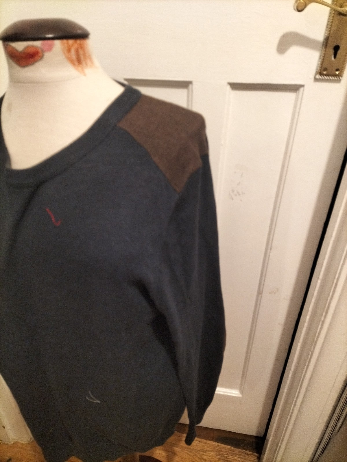 Mens Next Size Medium Navy With Brown Shoudlers Pullover Jumper