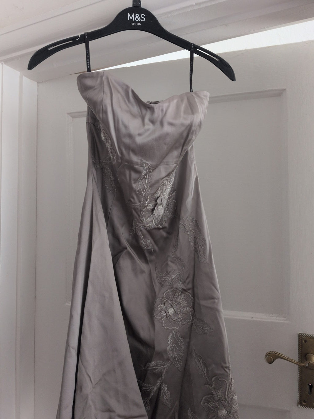 Warehouse 8 Metallic Grey Floral Boned Sleeveless Strapless Line Dress