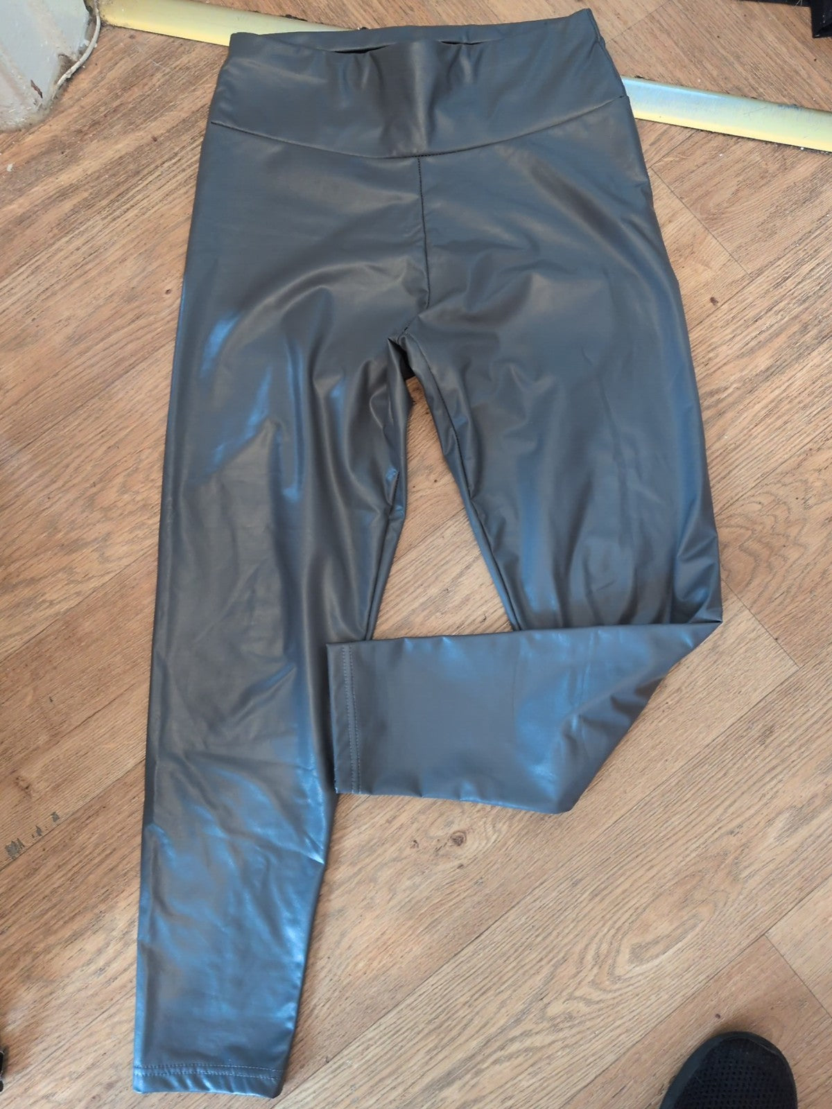 Ladies Leather Effect Legging Grey Size Large [12-14] Free Delivery