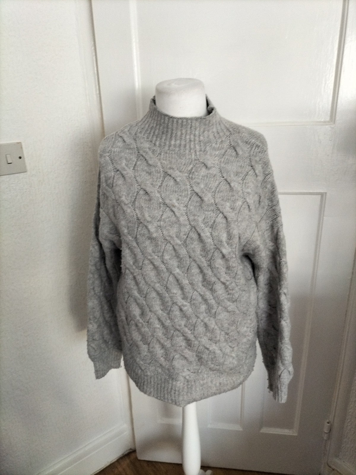 Ladies Papaya Size S/M Grey Patterned High Neck Jumper