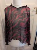 Ladies George Size 12 Black And Purple Sea Through Long Sleeve Blouse