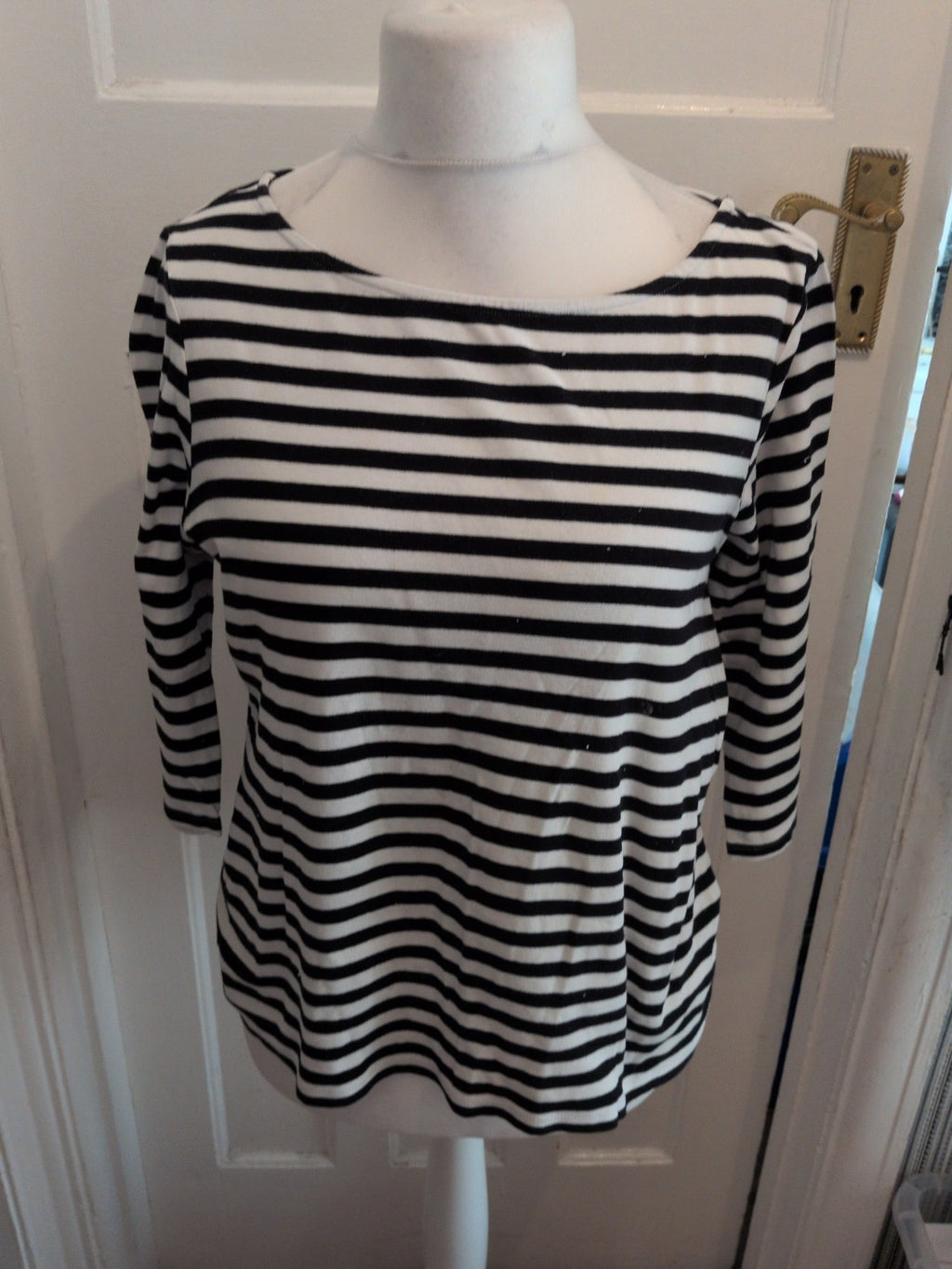 Marks And Spencer 20 Black Stripe 3/4 Sleeve T-shirt