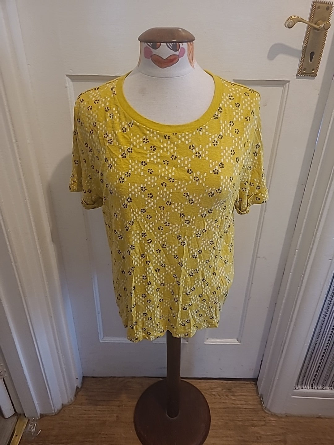 Ladies Per Una Size 10 Yellow/White/Black Short Sleeved Tshirt
