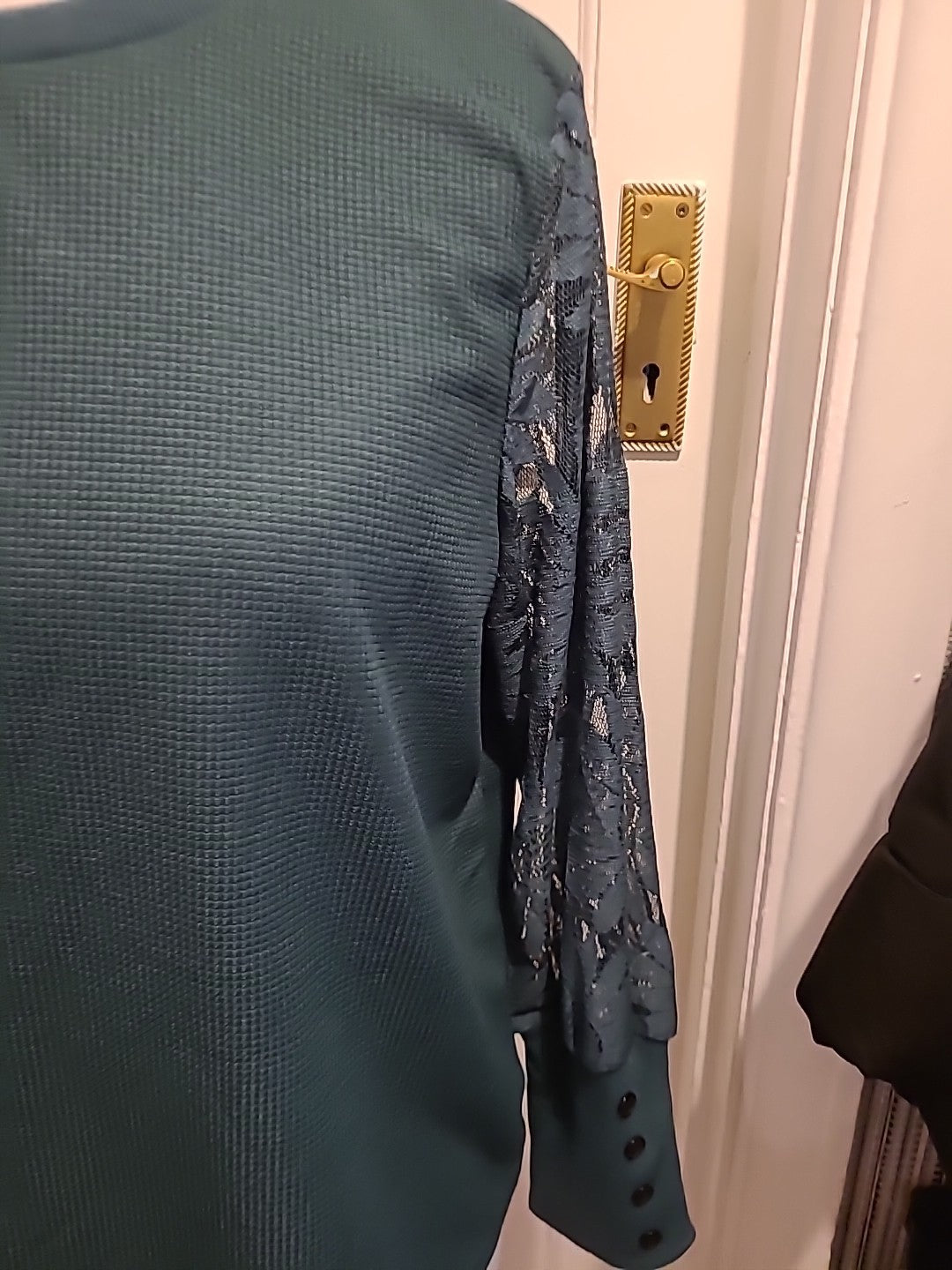 Ladies Shein Curve 0XL Bottle Green Lace Long Sleeve Blouse