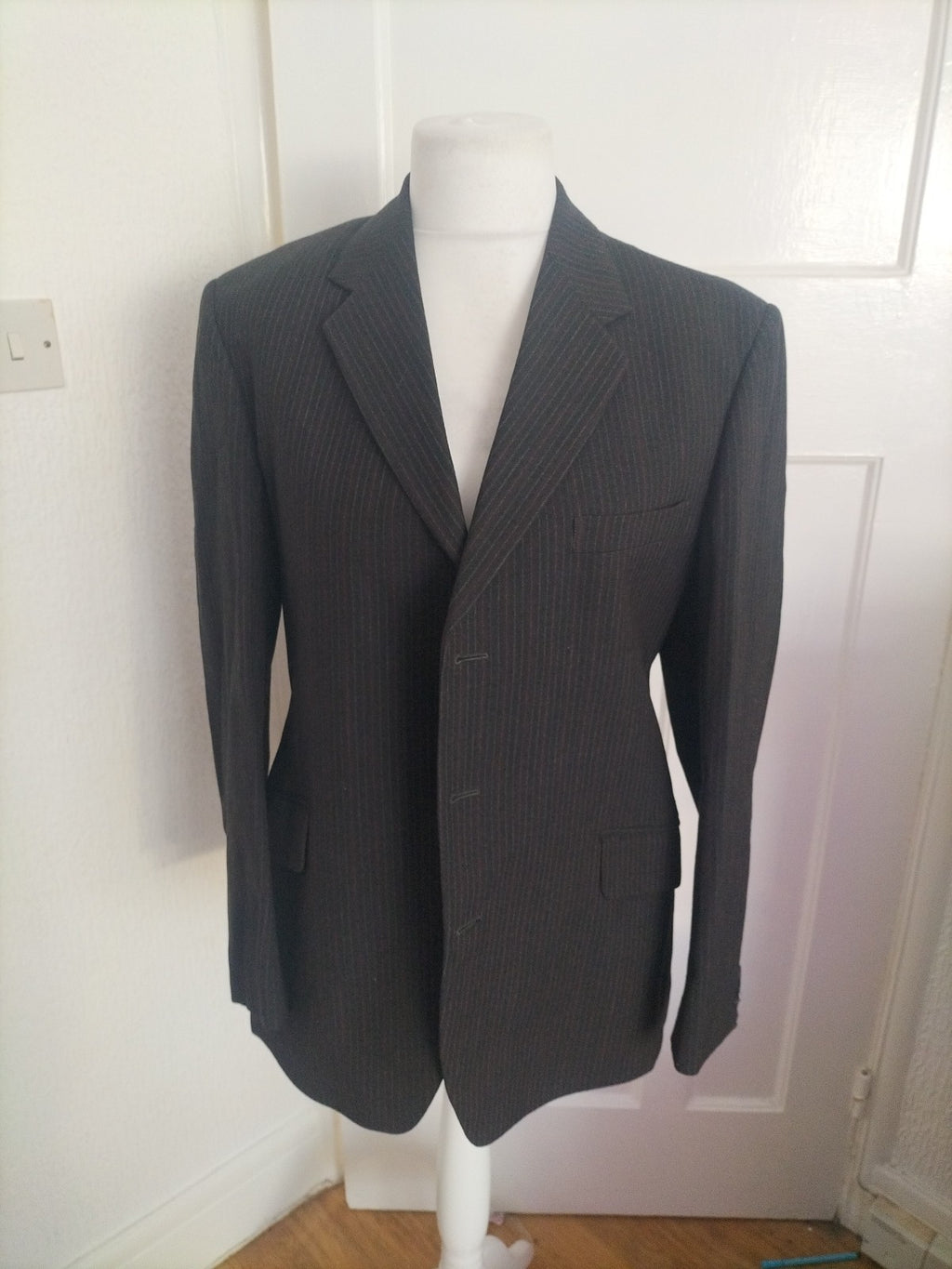 Mens Hodges Size XL Black Pintsripe Suit Jacket