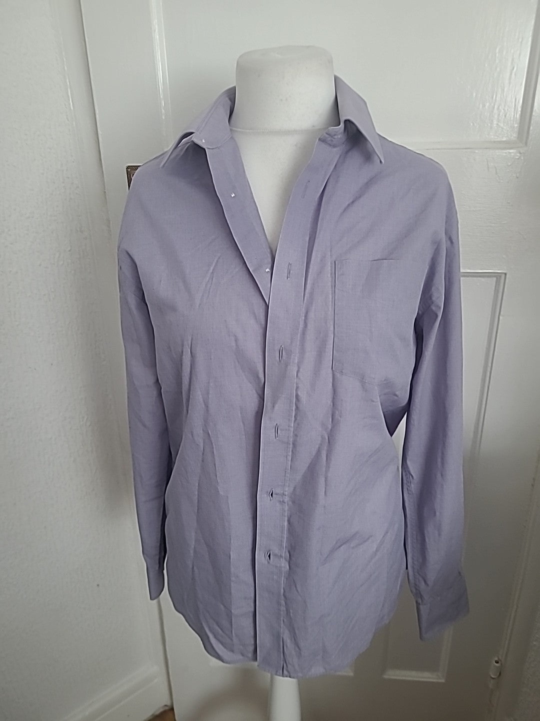 Mens Marks And Spencer Tailoring Size 15.5 Purple Long Sleeved Shirt Easy Care