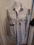 Mens George Size XL Grey/White And Blue Striped Short Sleeved Shirt