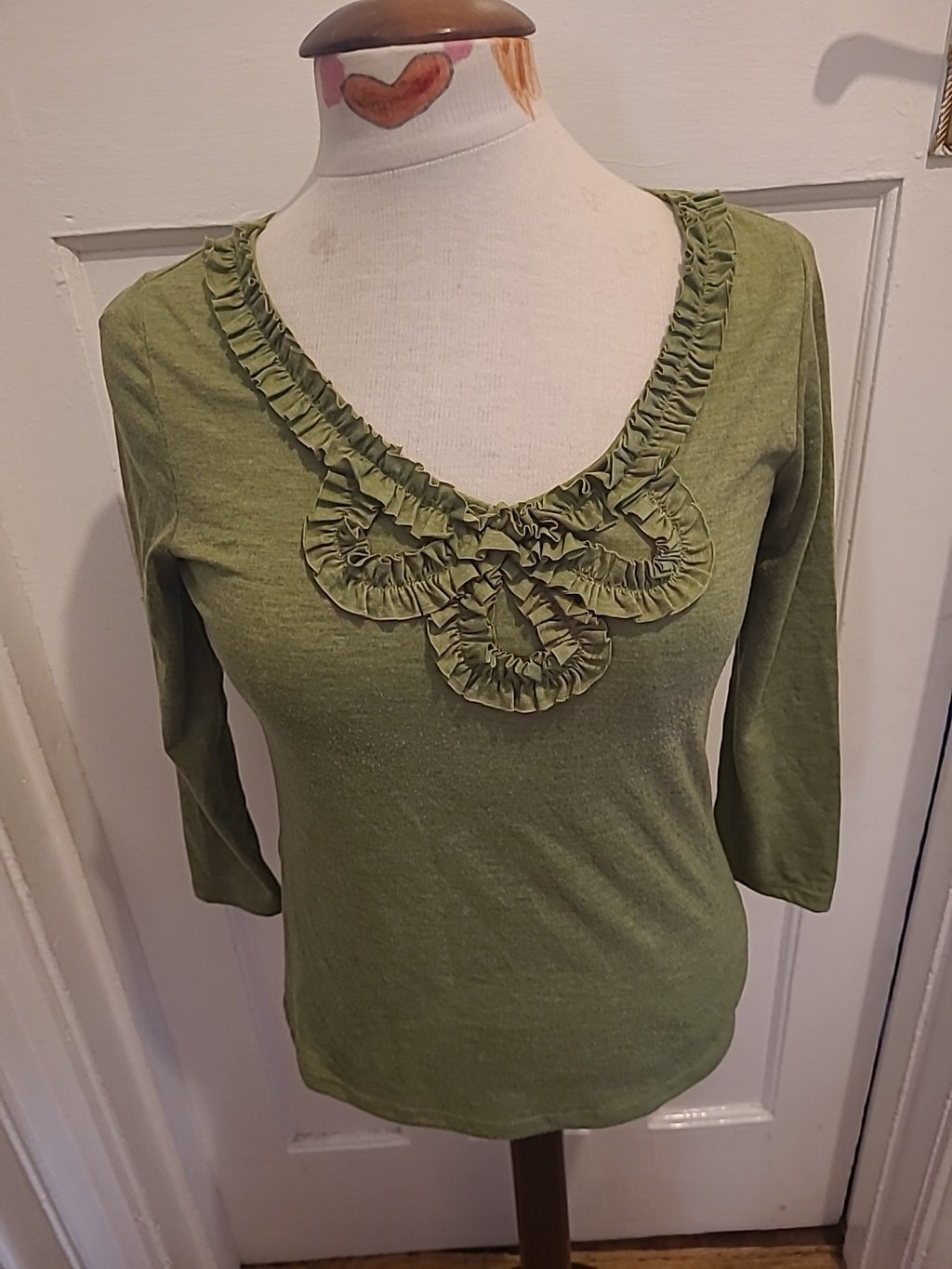 Ladies Moda@George Size 10 Green Ruffle Neck Long Sleeved Tshirt